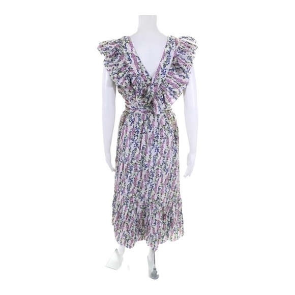 BY TIMO Floral Ruffle V Neck Midi Dress White Pink NWT Size XL - Picture 11 of 14